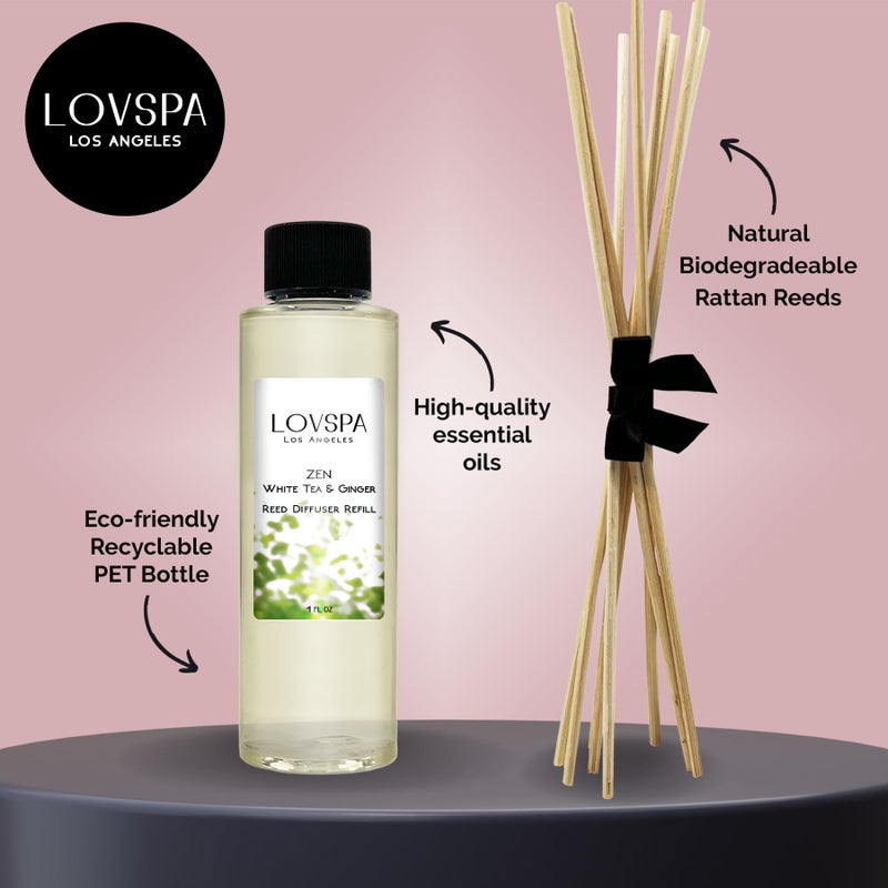 LOVSPA Zen White Tea & Ginger Diffuser Oil - Luxury Essential Oils for Diffuser Refill & Air Freshener Room Spray - Long-Lasting & Natural Home Fragrance, Scented Oil for Diffusers, USA Made, 4oz - Image 2